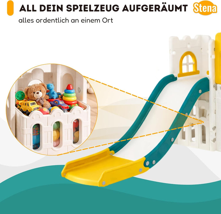 Stena Spielhaus mit Rutsche, Basketballkorb, Ball &amp; Spielzeug-Teleskop - Indoor &amp; Outdoor - Spieltur
