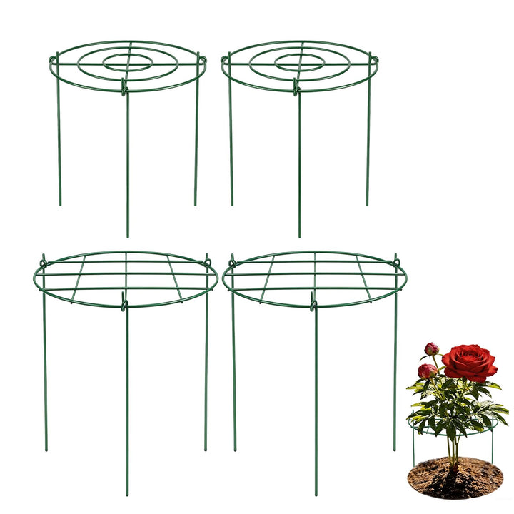 4 Stück Pflanzenstützen Rund, Grüne Metallstützen für Garten mit 3 Beinen, Metall Gartenstützen für