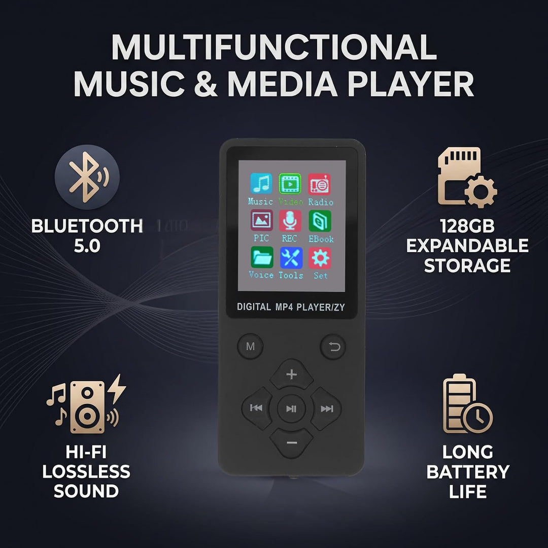MP3-Player MP4-Player, Verlustfreier HiFi-Musikplayer mit Bluetooth 5.0, 1,8-Zoll-Farbbildschirm, Tr