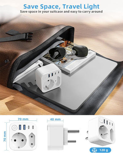 Deutschland nach Südafrika Adapter mit 4 USB (2 Typ-C), 2 Fach Reiseadapter Südafrika, Reisestecker