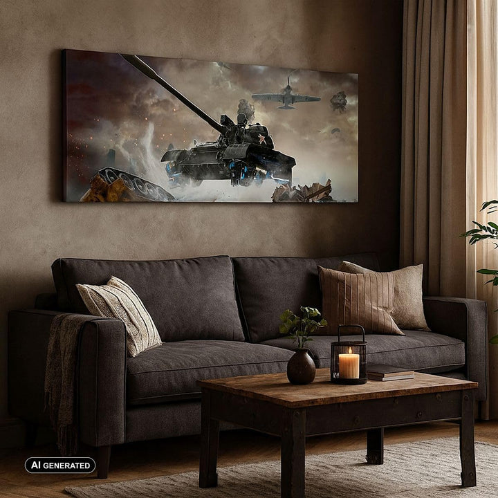 Wandbilder Dekoration Wohnzimmer Krieg Panzer Airplain Schlacht Panorama Bilder auf Leinwand 120x50c
