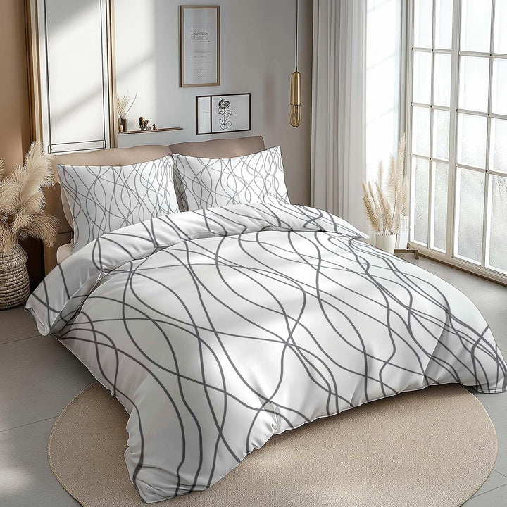 XCQHZYQ Bettwäsche-Sets Geometrische Linien Bettwäsche 180x200 cm Weiche Mikrofaser Allergiker 3 Tei