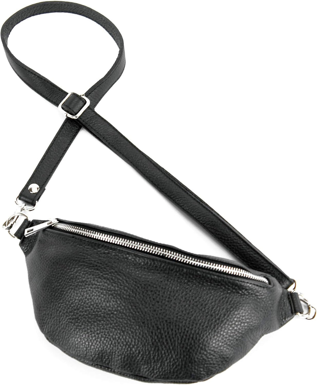 modamoda de - T211 - ital. Hüfttasche Bauchtasche Brusttasche Medium aus weichem Leder, Farbe:Schwar