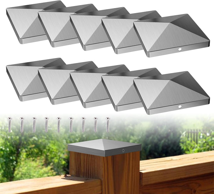 Pfostenkappen 10x10 cm, 10 Stück Edelstahl 304 Pfostenabdeckung, Pfostenkappe für Zaunpfosten und Ho