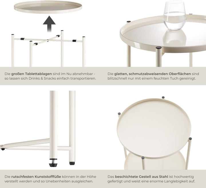 tectake® Tisch rund, Beistelltisch Metall, Kleiner Tisch, Couchtisch mit Stauraum, Coffee Table für