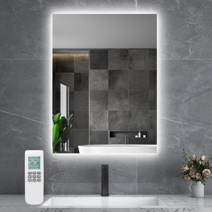 byecold Infrarotheizung Spiegel mit Thermostat 450 Watt - Spiegelheizung Infrarot mit LED Beleuchtun