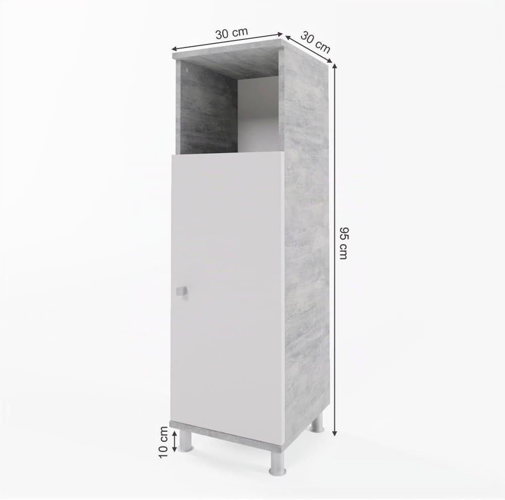 Vicco Midischrank Fynn, Beton/Weiss, 30 x 95 cm Beton 95 x 30 cm, Beton 95 x 30 cm