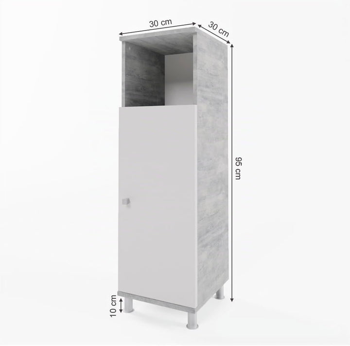 Vicco Midischrank Fynn, Beton/Weiss, 30 x 95 cm Beton 95 x 30 cm, Beton 95 x 30 cm
