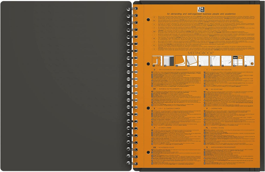 Oxford Meetingbook International A4, kariert, 160 Seiten, mit Gummizugmappe und 3 Einschlagklappen,