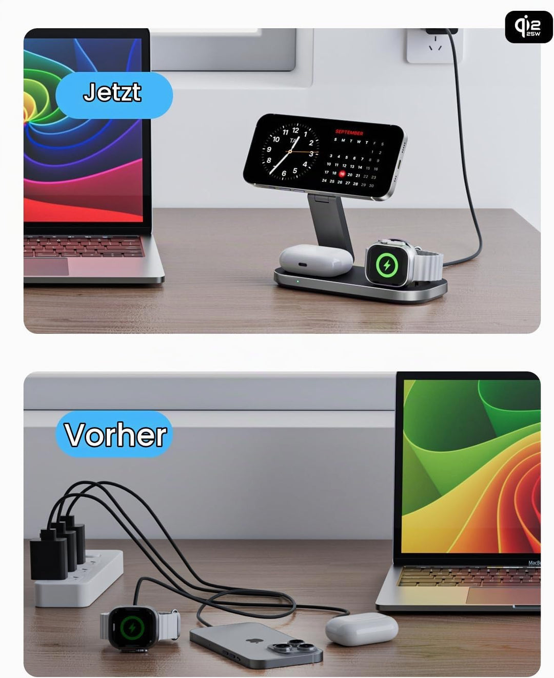 25W 3-in-1 Kabellose Ladestation mit MagSafe, Faltbare Induktives Magnetische Ladegerät für iPhone 1