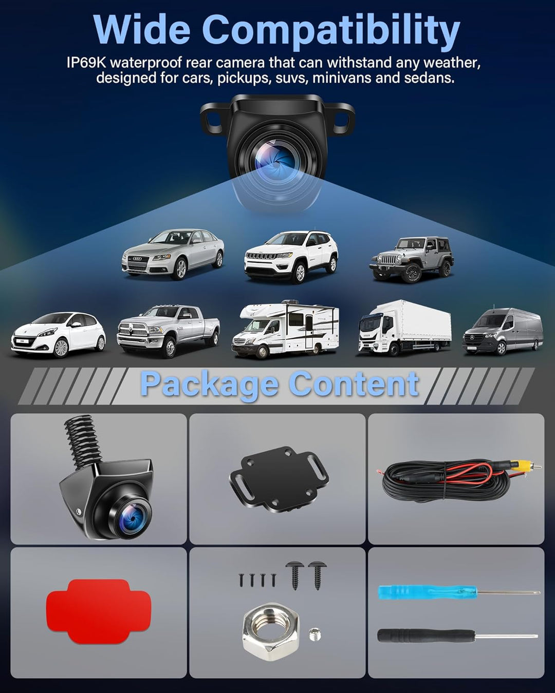 AHD 1080P Rückfahrkamera Auto 360°+90° Drehbar Metallgehäuse Universal Ruckfahrkamera mit Nachtsicht
