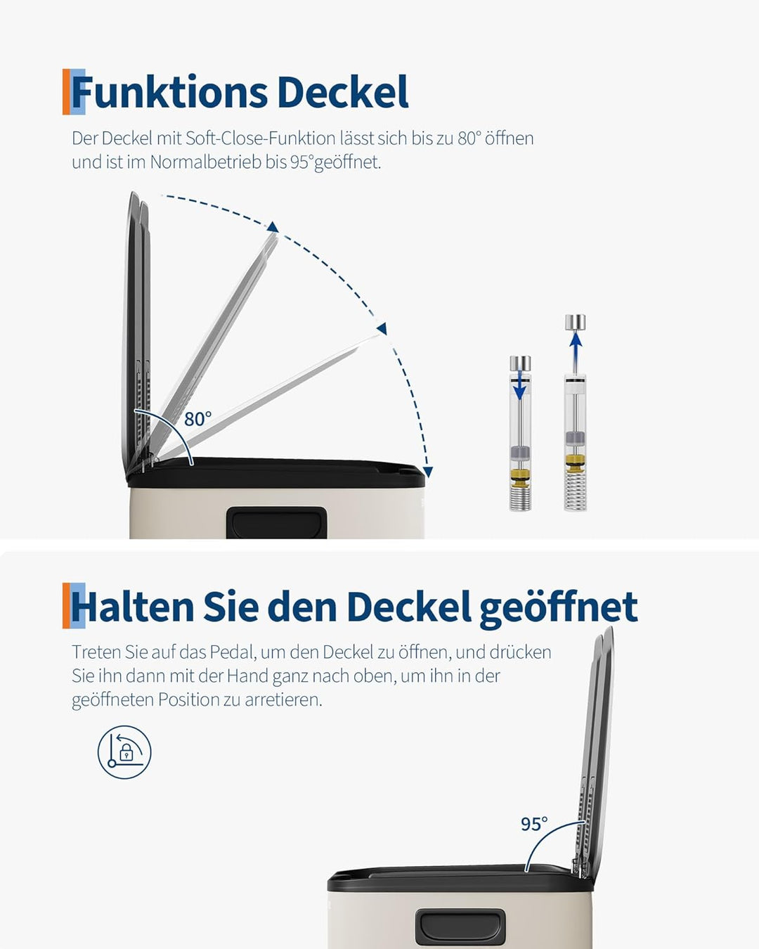 GarveeHome Mülleimer Küche, 2 x 15 L, Mülltrennsystem 2 Fächer, Edelstahl-Tretmülleimer mit 2 getren