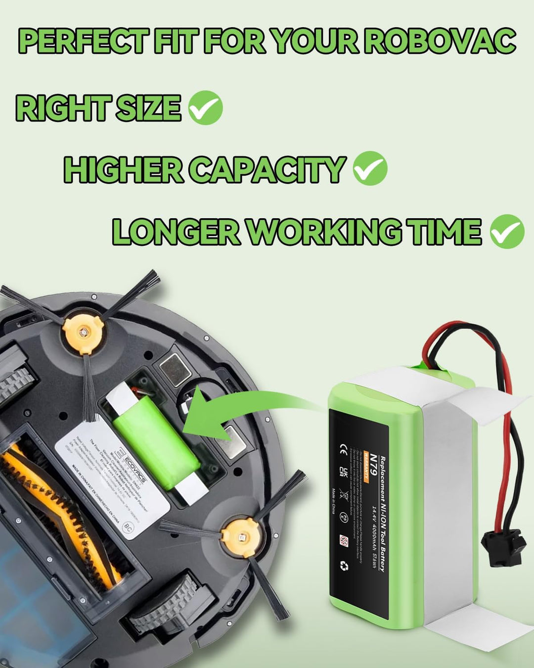 14.4V 4000mAh Ersatzakku für Eufy RoboVac G10 G20 G30 G35 G40 Hybrid, für RoboVac 11 11S 11S MAX 12
