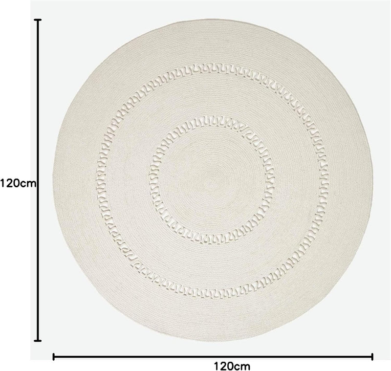 Homescapes Natur-farbener Teppich, rund, 120 cm, gehäkelter Teppich/Vorleger aus Baumwolle im Retro-