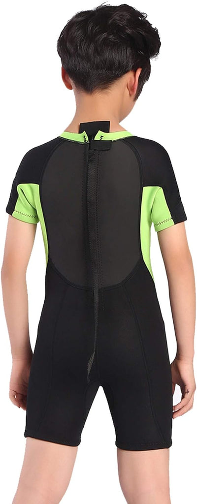 Cessi Smoby Shorty Wetsuit - Unisex Shorty Neoprenanzug 2 mm für Kinder Schwarz/Grüner Fluo 2/3 Jahr