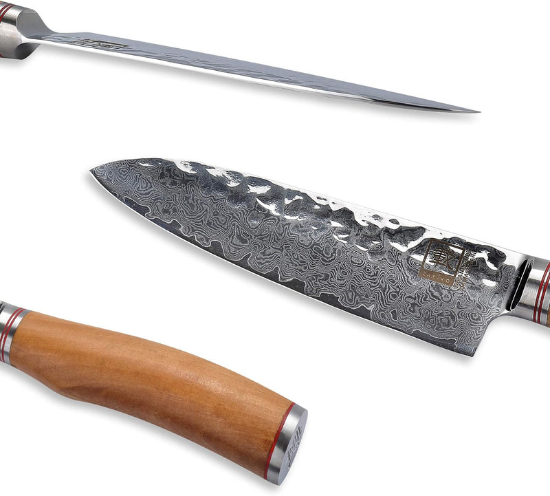 Zayiko Olive Damastmesser Santoku Messer 17,50cm Klinge extrem scharf aus 67 Lagen I Damast Küchenme