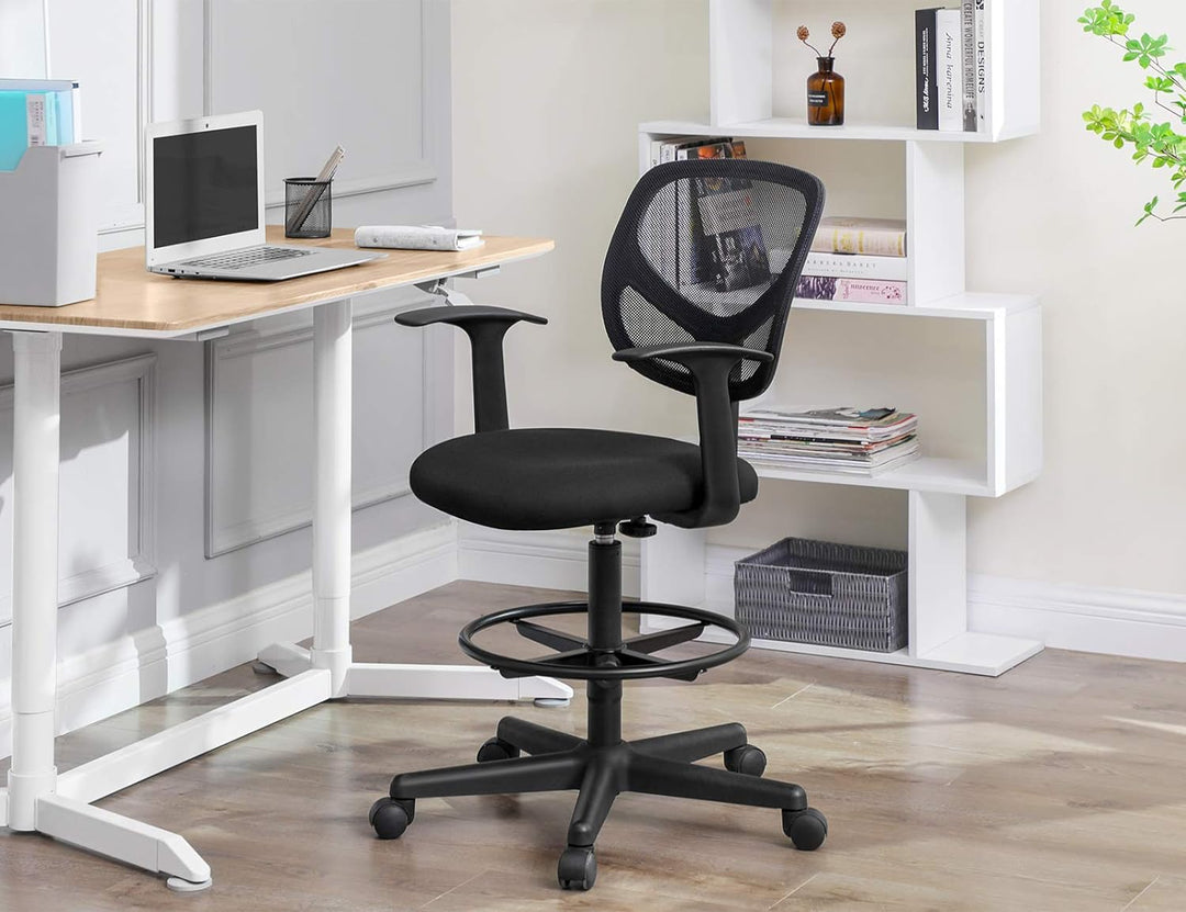 SONGMICS Arbeitsstuhl, Ergonomischer Bürostuhl mit Armlehnen, Sitzhöhe 55-75 cm, Hoher Drehstuhl mit