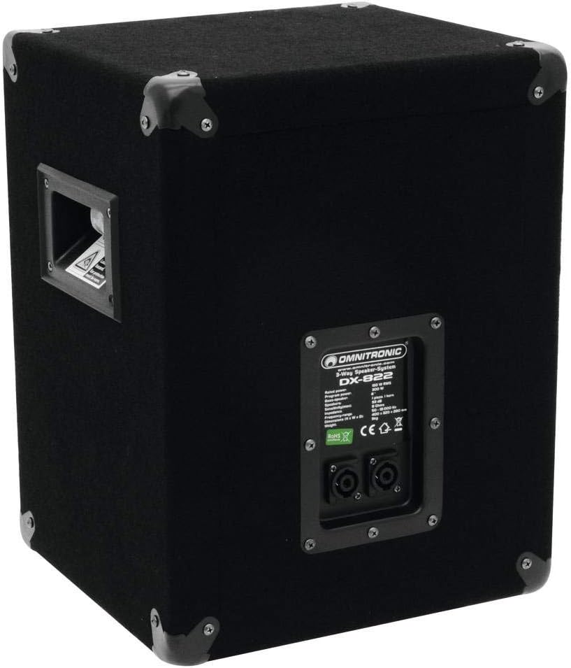OMNITRONIC DX-822 3-Wege Box 300 W | Robuste Full-Range-Box mit 8" Tieftöner und 300 Watt Leistung |
