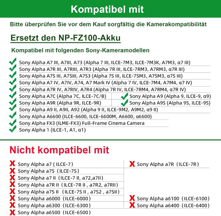 Gonine NP-FZ100 AC Netzteil Adapter P-FZ100 Dummy Akku DC Koppler Kit für Sony Alpha A7III A7IV A7SI