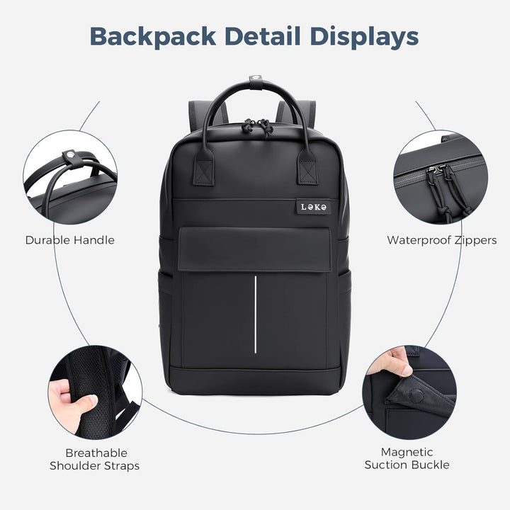 Rucksack Wasserdicht Damen Herren, 15,6 Zoll Leder Laptop Schulrucksack mit Laptopfach, Gross Reiser