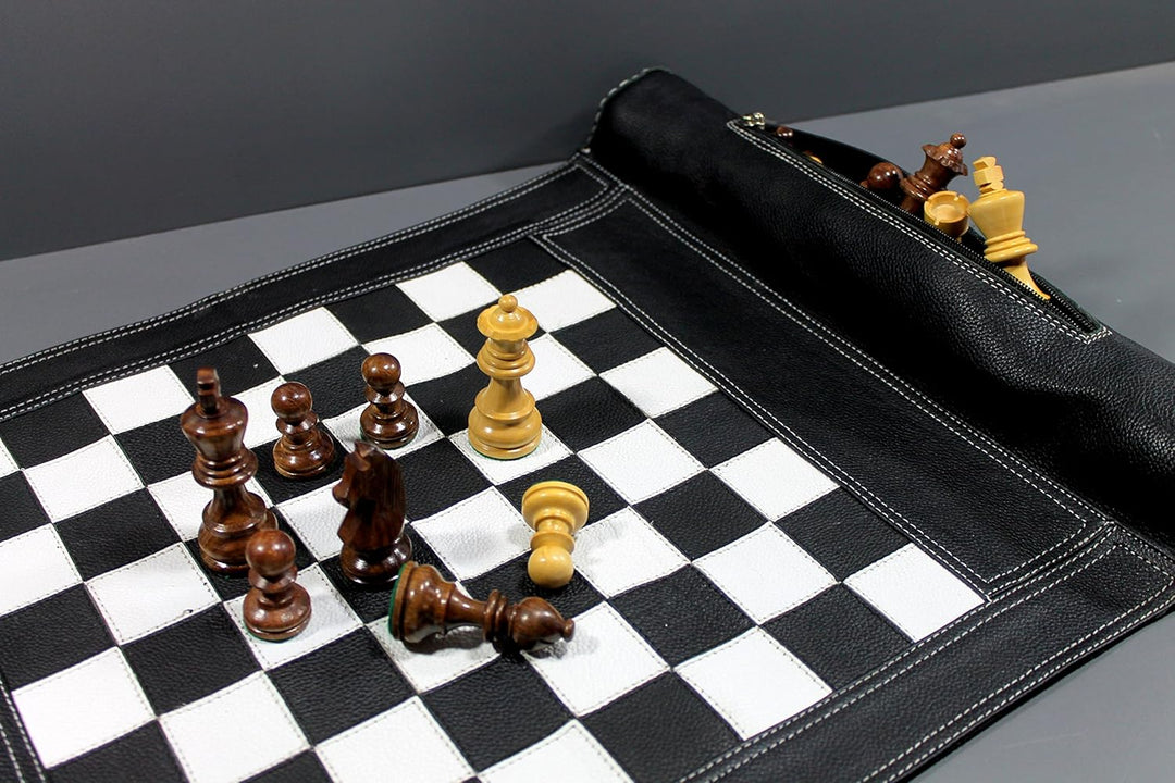 Stonkraft 19" x 15" Schachbrett Grösse 12" x 12" echtes aufrollbares Leder-Schachspiel mit Schachfig