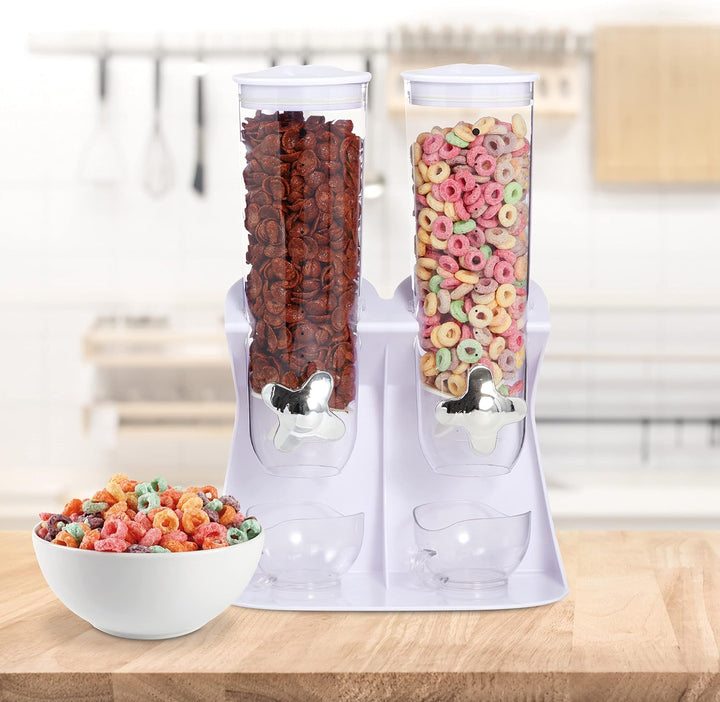 Relaxdays Müslispender doppelt, Cerealienspender für Müsli, Cornflakes, Süssigkeiten, Snackspender K