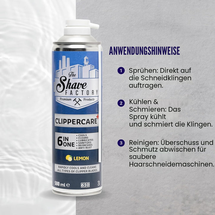 The Shave Factory Clippercare Spray – Effiziente Pflege der Haarschneidemaschine, Kühlmittel, Schmie