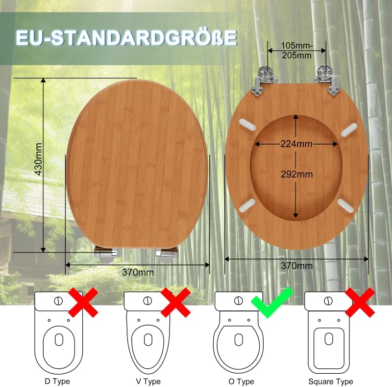 MDF-Toilettensitz mit Soft-Close-Mechanismus, O-förmiger Toilettensitz aus Bambus mit Verstellbaren