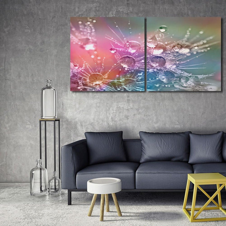 Feeby. Wandbilder - 2 Teile - 140x70 cm - quadratische Form Bilder Kunstdrucke Deko Panel LÖWENZAHN,