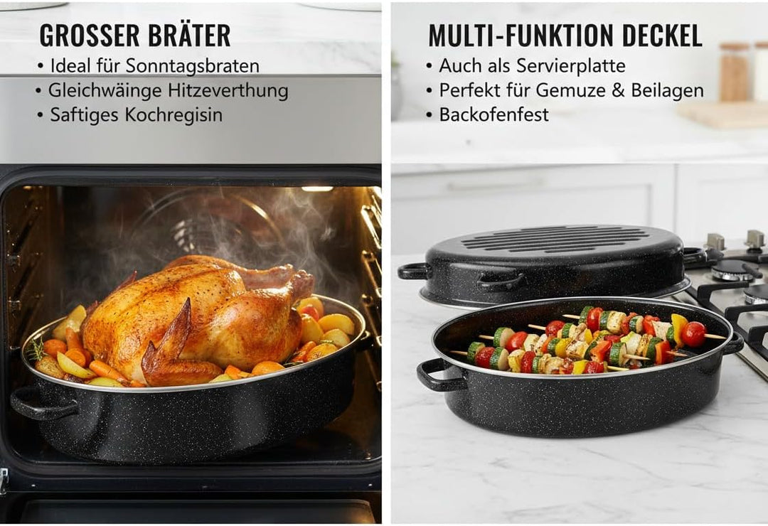 CUCINOVA Emaille Bräter [38 cm] mit Deckel – Gansbräter – Auflaufform – Schmortopf – backofengeeigne
