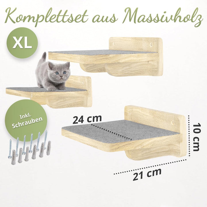WOOWOOD® 2X Kletterwand Katzen - 2X Katzentreppe Wand [Vollholz] - Kratzbaum Wand - Hängematte Katze
