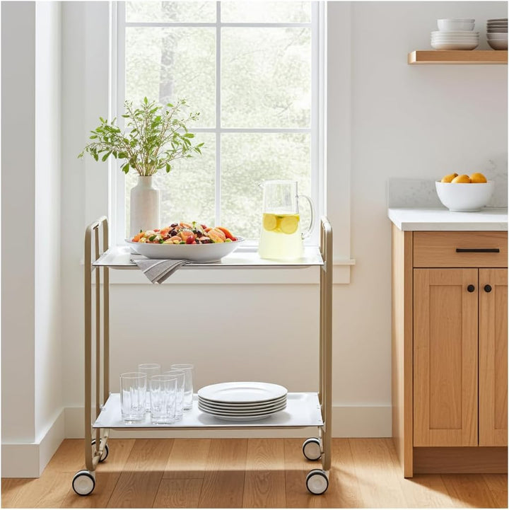 DON HIERRO - Servierwagen Sandfarbe, klappbar, 2 Böden. Rollwagen Bauhaus-Weiss 66 x 43 x 72 cm. Bia