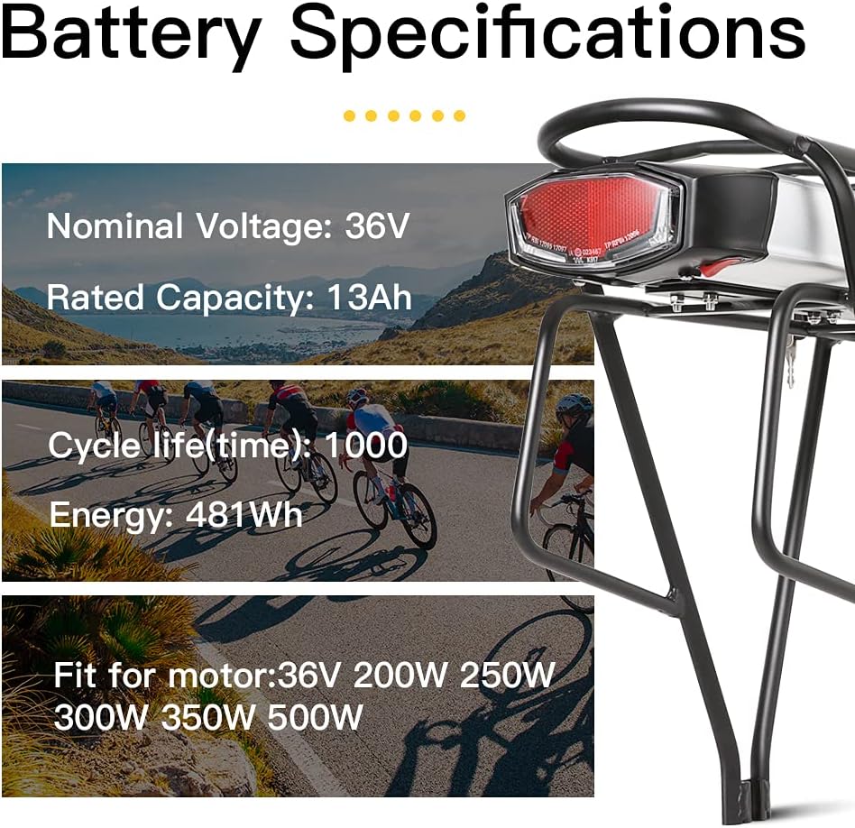 SEASON Gepäckträger Ebike Akku - 36V 13Ah 14.5Ah 15.6Ah 17.4Ah / 48V - 10.4Ah Lithinum-Ionen Batteri