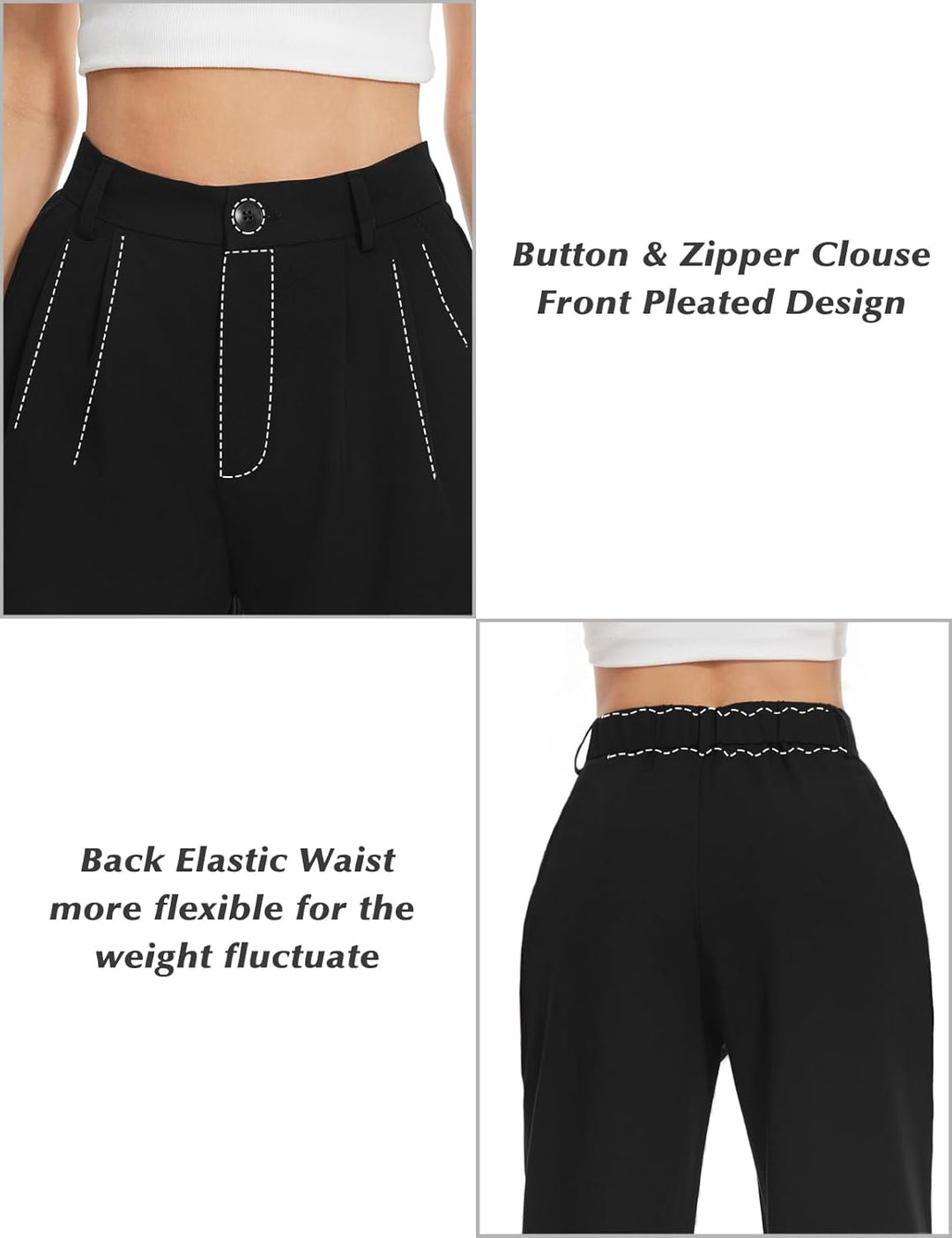 Tapata Damen Hose Weites Bein Lang Mit Taschen Loose Fit Vintage Baggy Freizeit Button Down Reissver