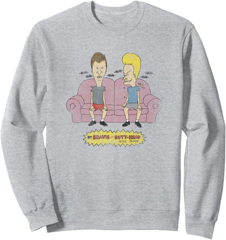 Beavis and Butt-Head Laughing On The Couch Faded Portrait Sweatshirt