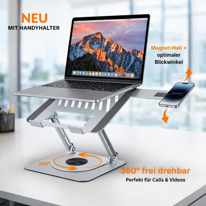 Generisch Laptopständer höhenverstellbar 360° drehbar – Ergonomischer Notebookständer mit Handyhalte