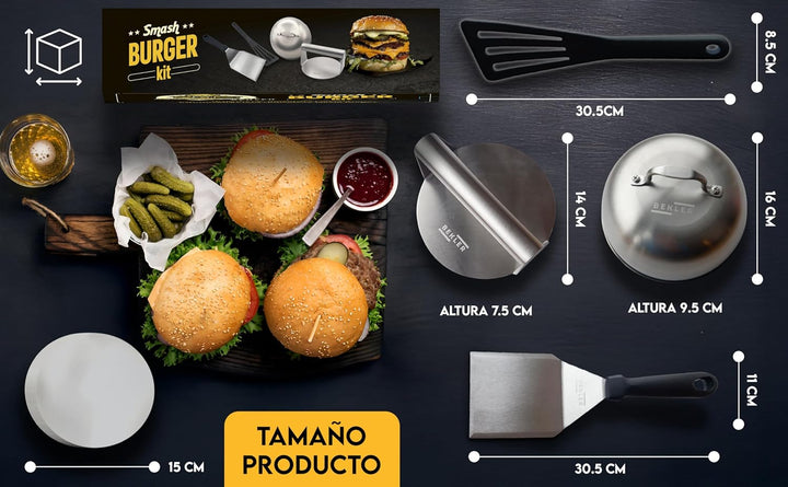 BEKLER Smash Burger Kit Hamburgerpresse, antihaftbeschichtet und robust, Hamburgerpresse, idealer Pf