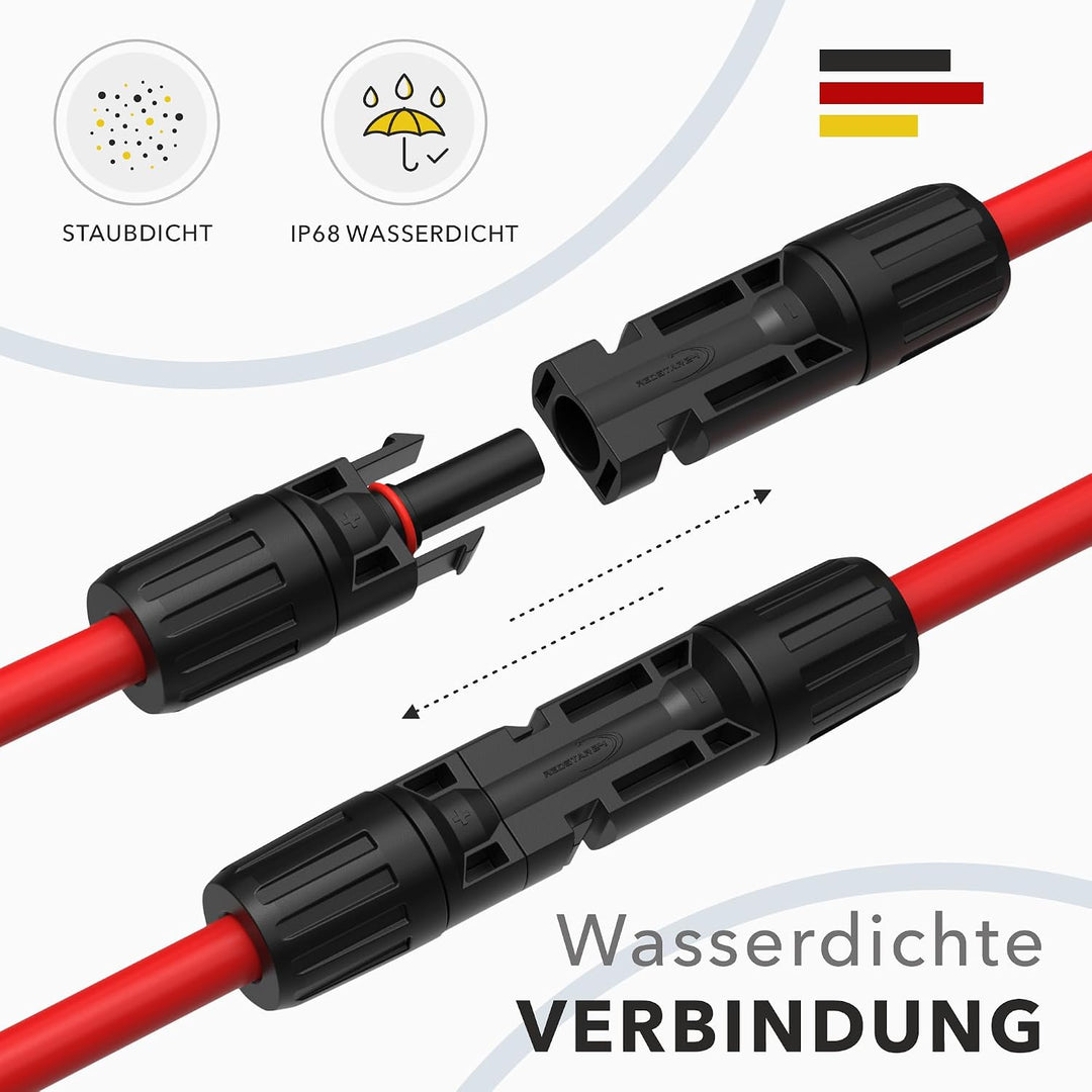 RedStar24 Solarkabel Verlängerung 4mm² - 20m - TÜV-zertifiziert - UV-beständig, Photovoltaik Kabel,