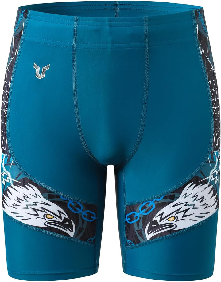 HUGE SPORTS Herren Splice Schwimmhose Kompression Jammer Lang Wilde Serie M Adler Blau, M Adler Blau