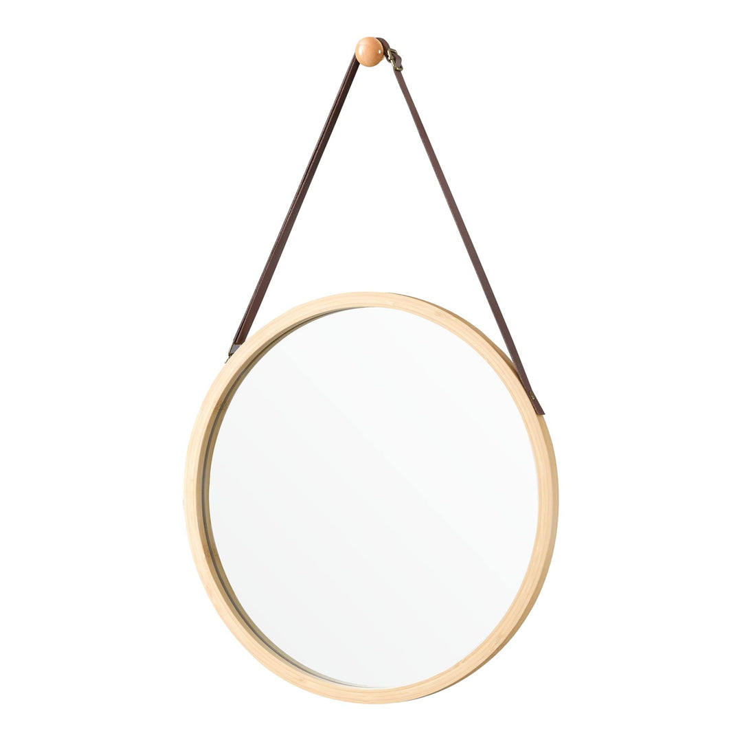 [en.casa] Bambus Wandspiegel Bykle rund 38 cm Hängespiegel Bambusrahmen hängender Spiegel für Badezi