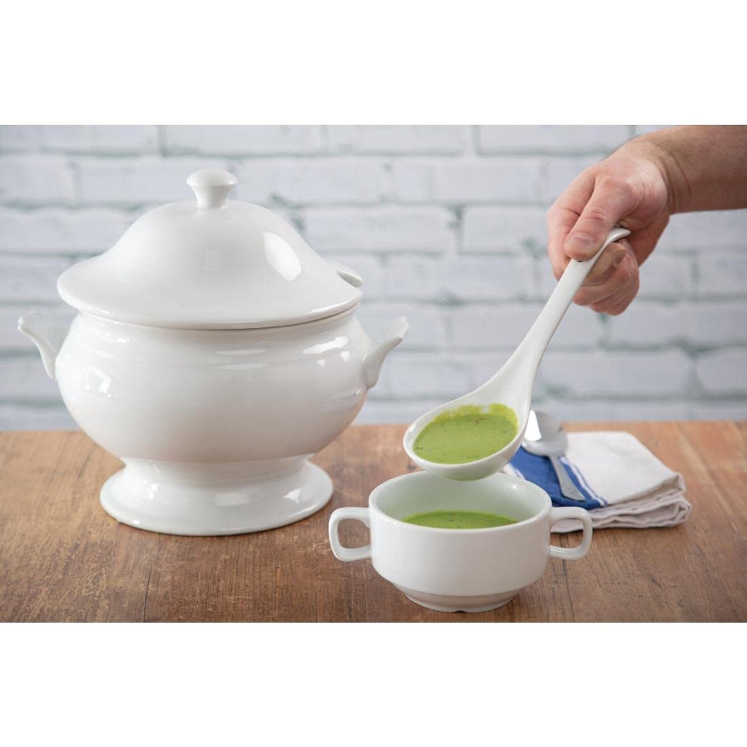 Olympia Whiteware Suppenterrine und Schöpfkelle, 2,5 Liter, weisses Porzellan, Grösse: 227 x 250 mm,