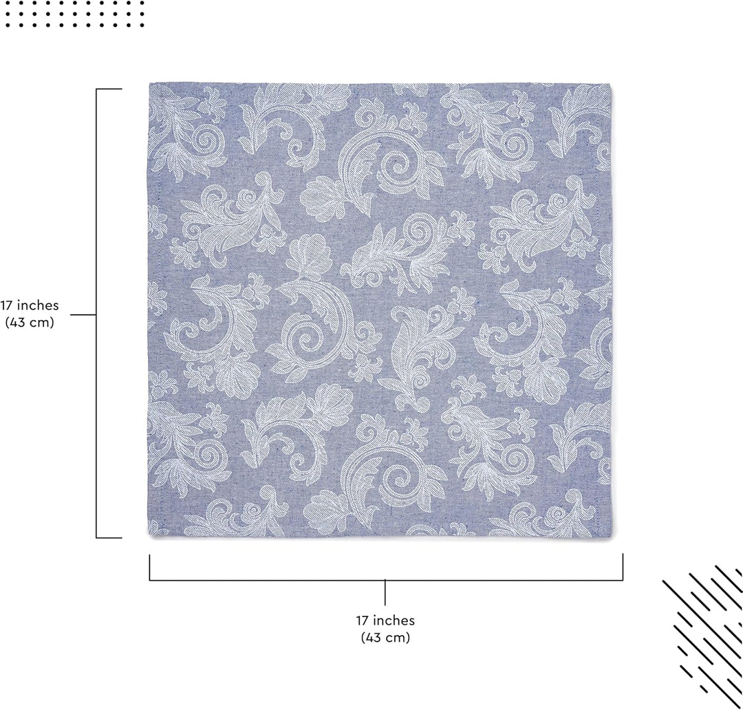 Encasa XO Esstisch Servietten Set von 12 I Grösse 45x45 cm I Blumen Blue Jacquard -Stil Druck Auf Ha