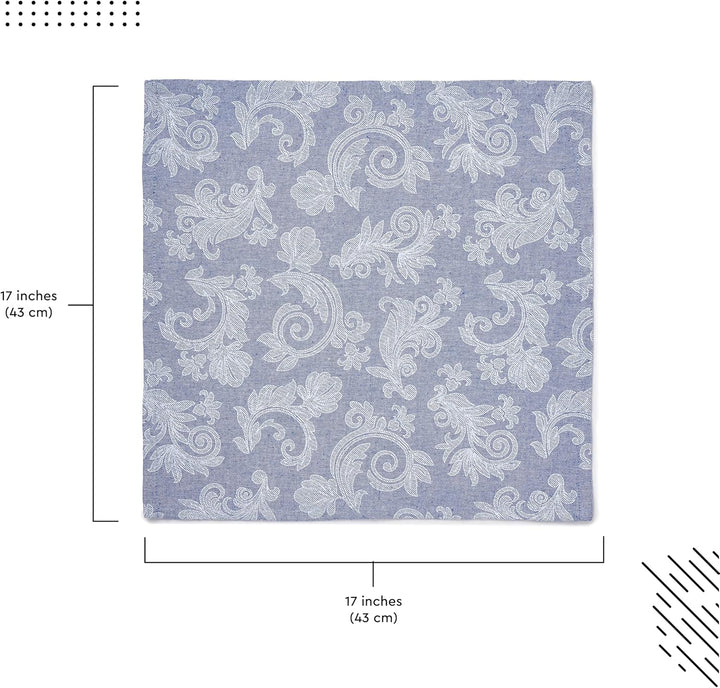 Encasa XO Esstisch Servietten Set von 12 I Grösse 45x45 cm I Blumen Blue Jacquard -Stil Druck Auf Ha