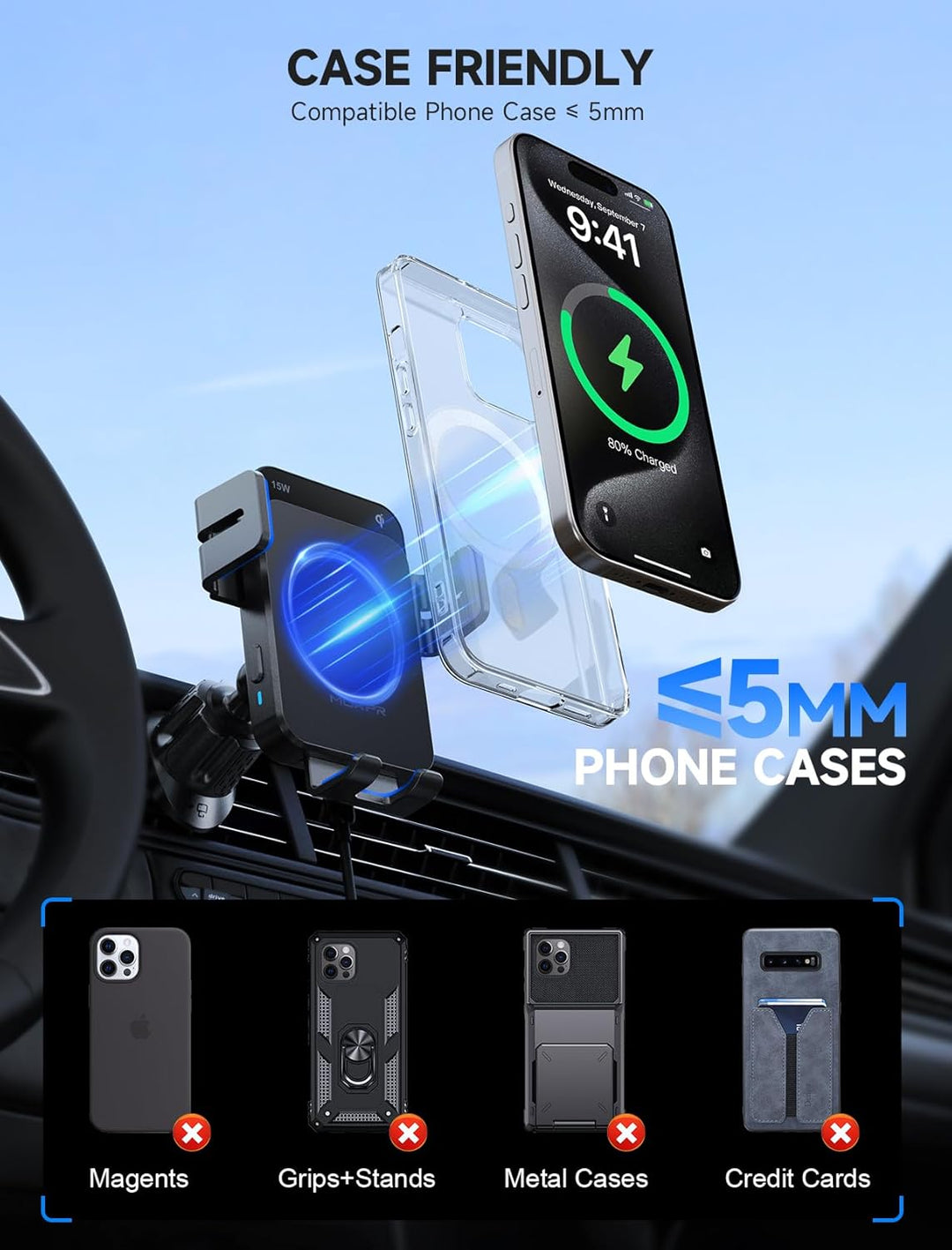MOKPR Handyhalterung Auto mit Ladefunktion, 15W Handyhalterung Auto Induktives Laden für Entlüftungs