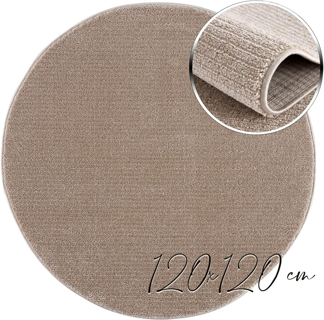 payé Teppich Rund - Beige - 200x200cm - Meliert Muster - Einfarbig - Hoch Tief Effekt - Kurzflor Wei