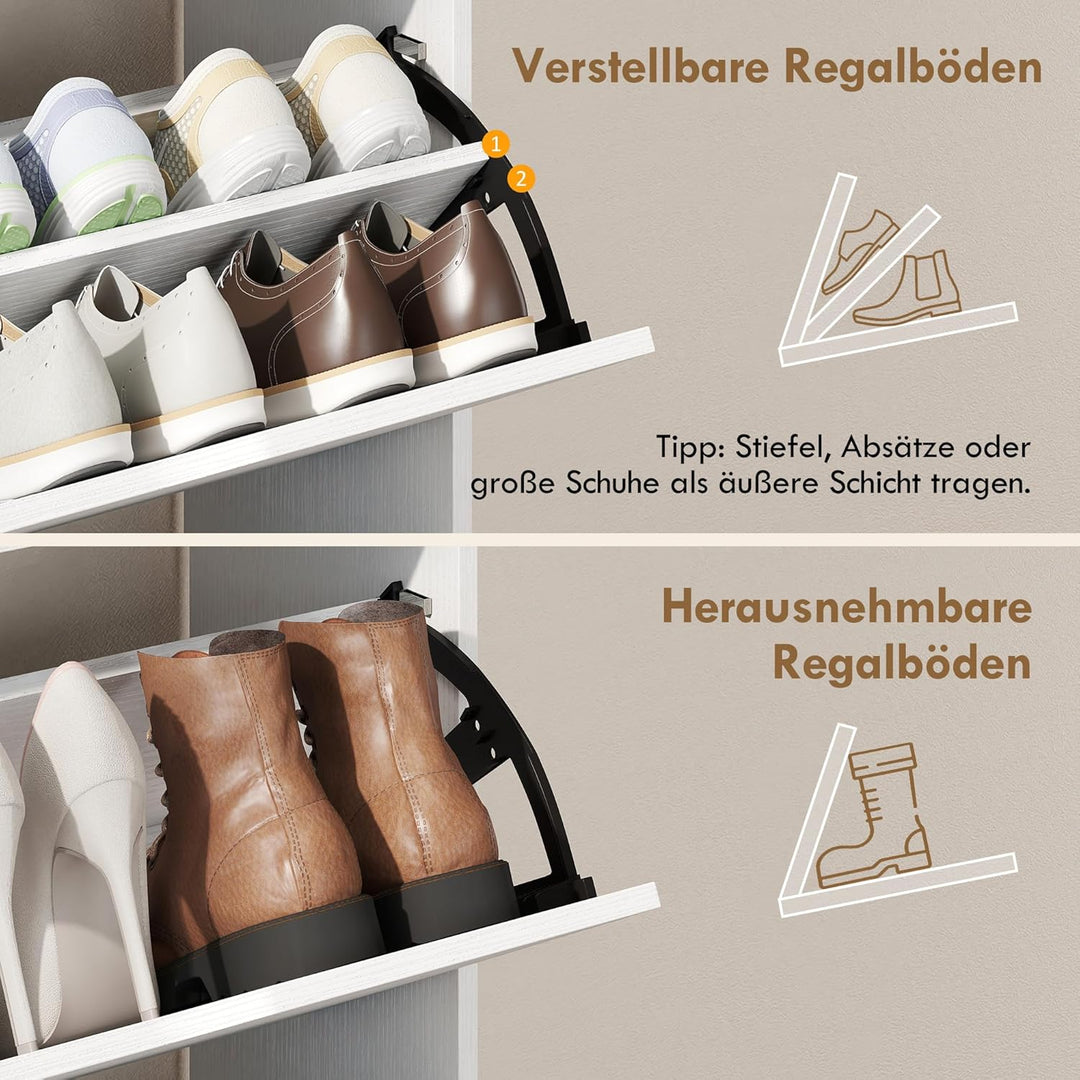 HOMCOM Schuhschrank mit 2 Klappen Schmal Schuhkipper mit Verstellbar Trennwand, offenem Fach Schuhre