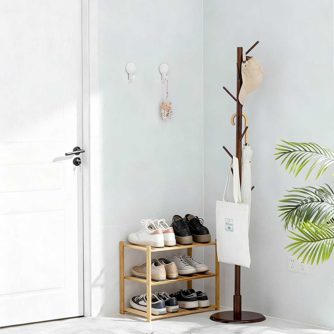 Kleines Schuhregal, Mehrzweck-Schuhregal mit 3 Ebenen, kleine Bambusregale für Schuhe, Pflanzen, Büc