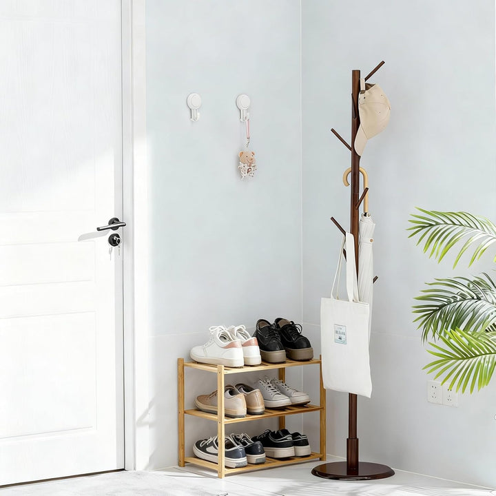 Kleines Schuhregal, Mehrzweck-Schuhregal mit 3 Ebenen, kleine Bambusregale für Schuhe, Pflanzen, Büc