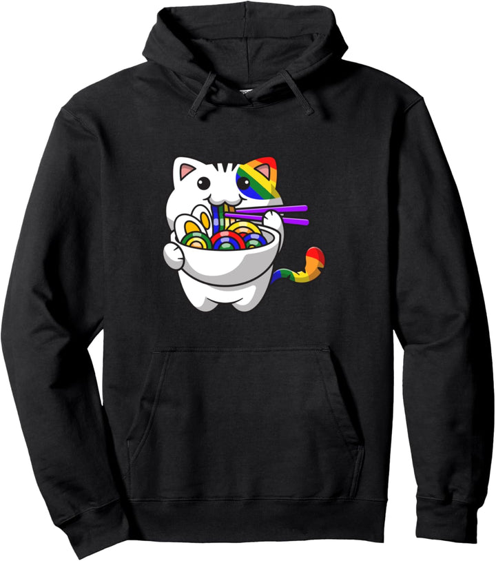 Dezente Gay Ramen Cat Pride Flagge Regenbogen Flagge Katze Gay Pullover Hoodie