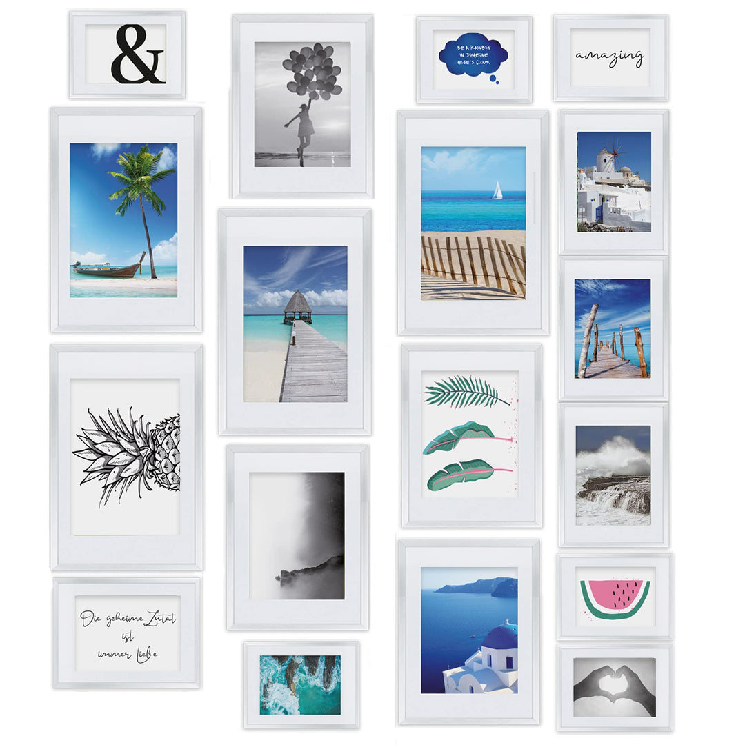 bomoe Bilderrahmen Set 18er Paradise – 6X 10x15 cm, 4X 13x18 cm, 4X 18x24 cm, 4X 20x30 cm Fotowand F